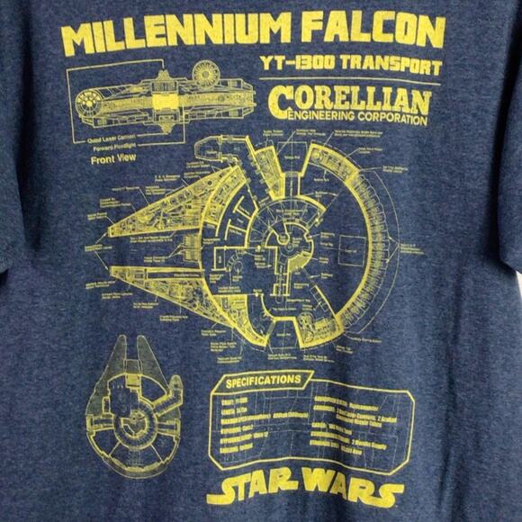 Star Wars Millennium Falcon Blueprint T Shirt Gray Large - Picture 2 of 4